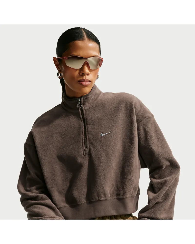 Nike verkürztes Oversize-Sweatshirt mit 1/4-Reißverschluss (Damen) - Braun Braun