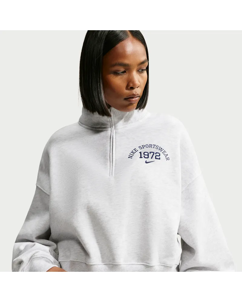 Nike Studio Fleece Medium Weight verkürztes Oversize-Top mit Viertelreißverschlus (Damen) - Braun Braun