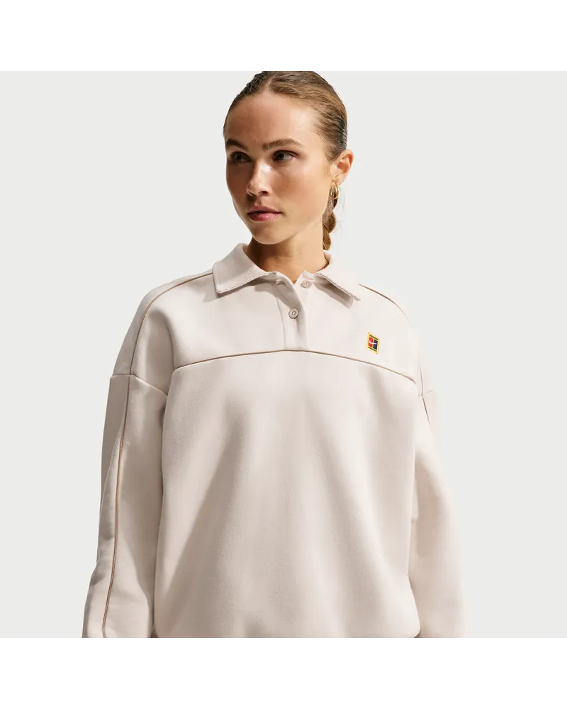 Nike Court Court Collection Longsleeve-Fleece-Tennisoberteil (Damen) - Braun Braun