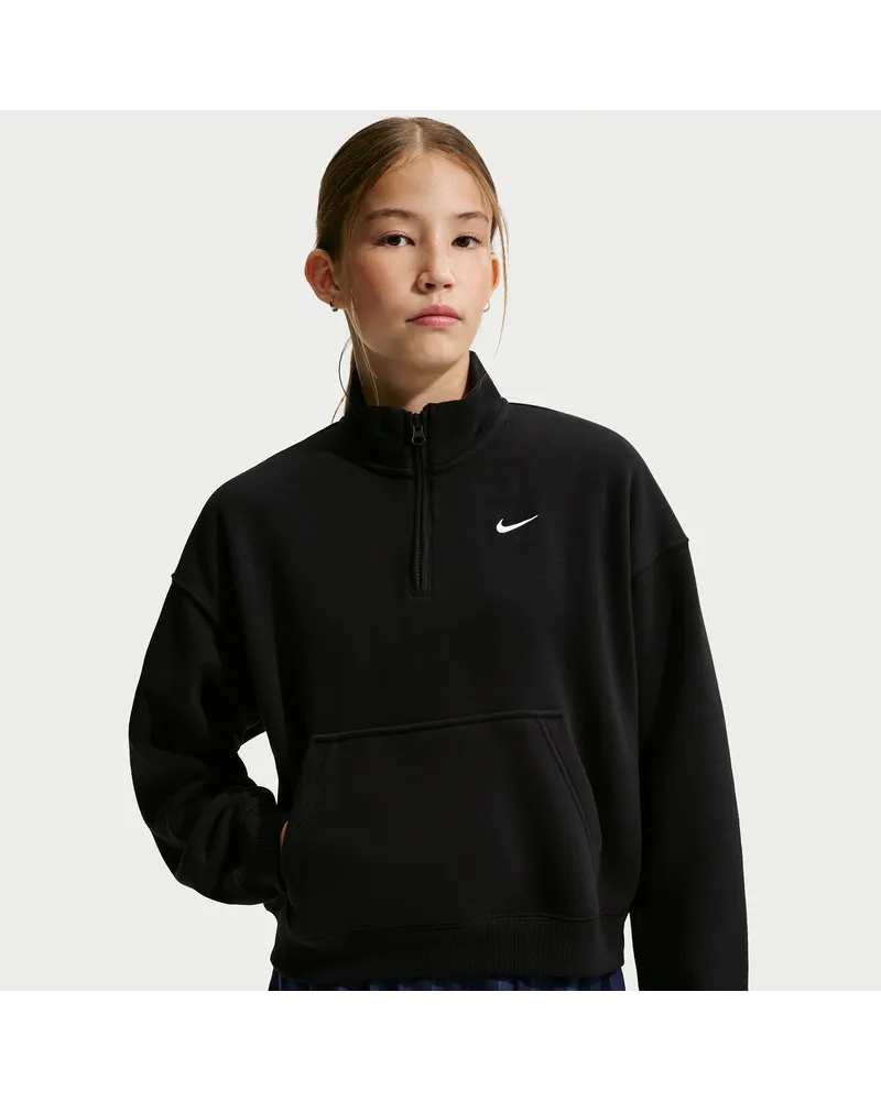 Nike Studio Fleece Oversize-Oberteil mit Viertelreißverschluss (ältere Kinder, Mädchen) - Schwarz Schwarz