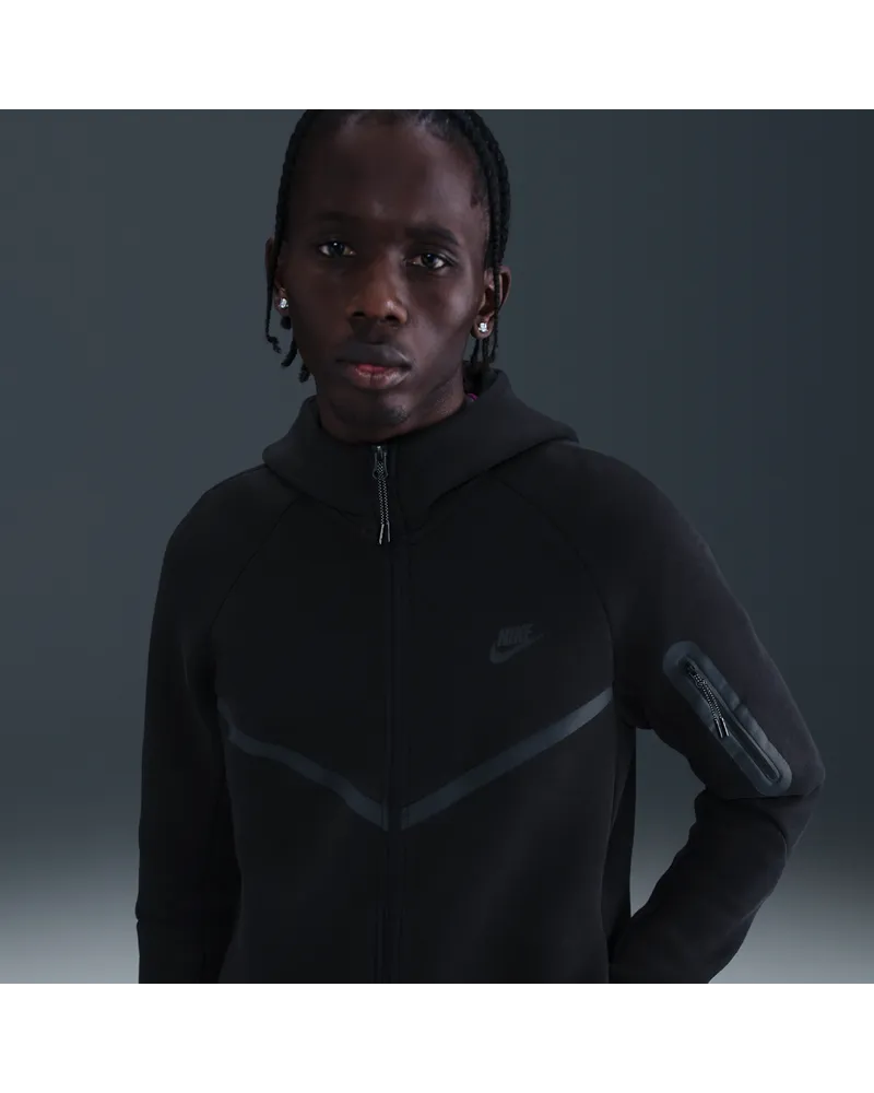 Nike Tech Windrunner-Jacke aus Fleece mit durchgehendem Reißverschluss (Herren) - Schwarz Schwarz