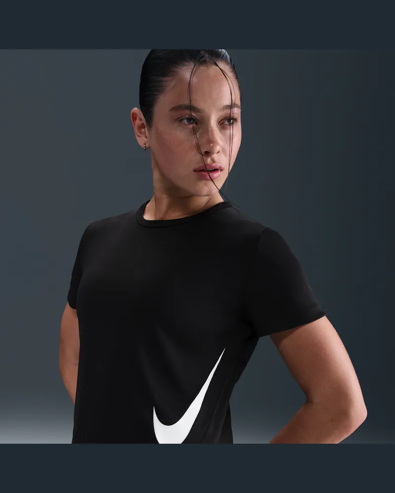 Nike Tempo Swoosh Run Nike Dri-FIT Kurzarm-Laufoberteil (Damen) - Schwarz Schwarz