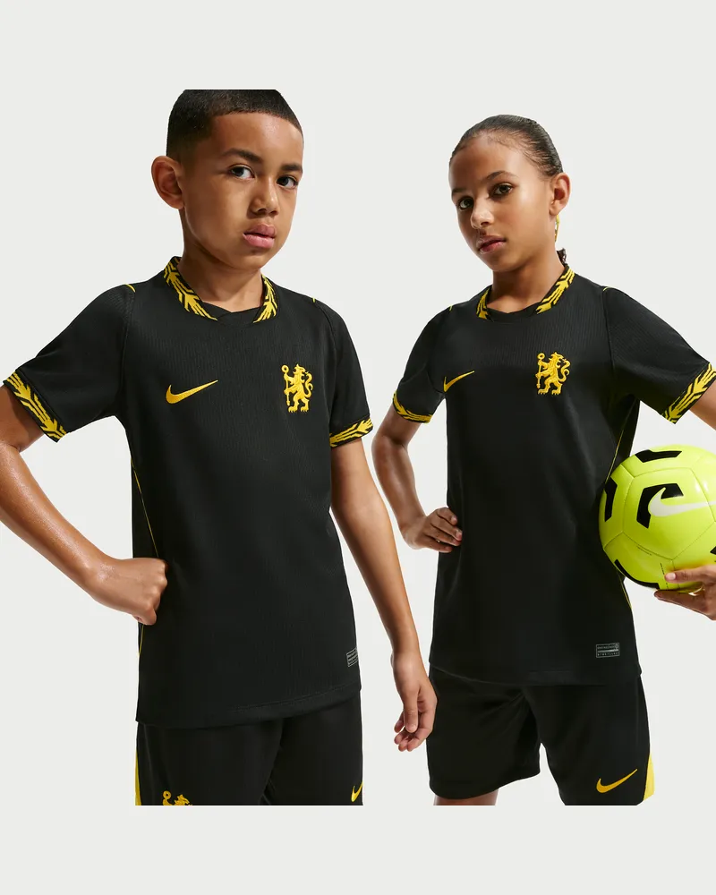 Nike FC Chelsea 2026/27 Stadion Auswärtsspiel  Dri-FIT Replika-Fußballtrikot (ältere Kinder) - Schwarz Schwarz