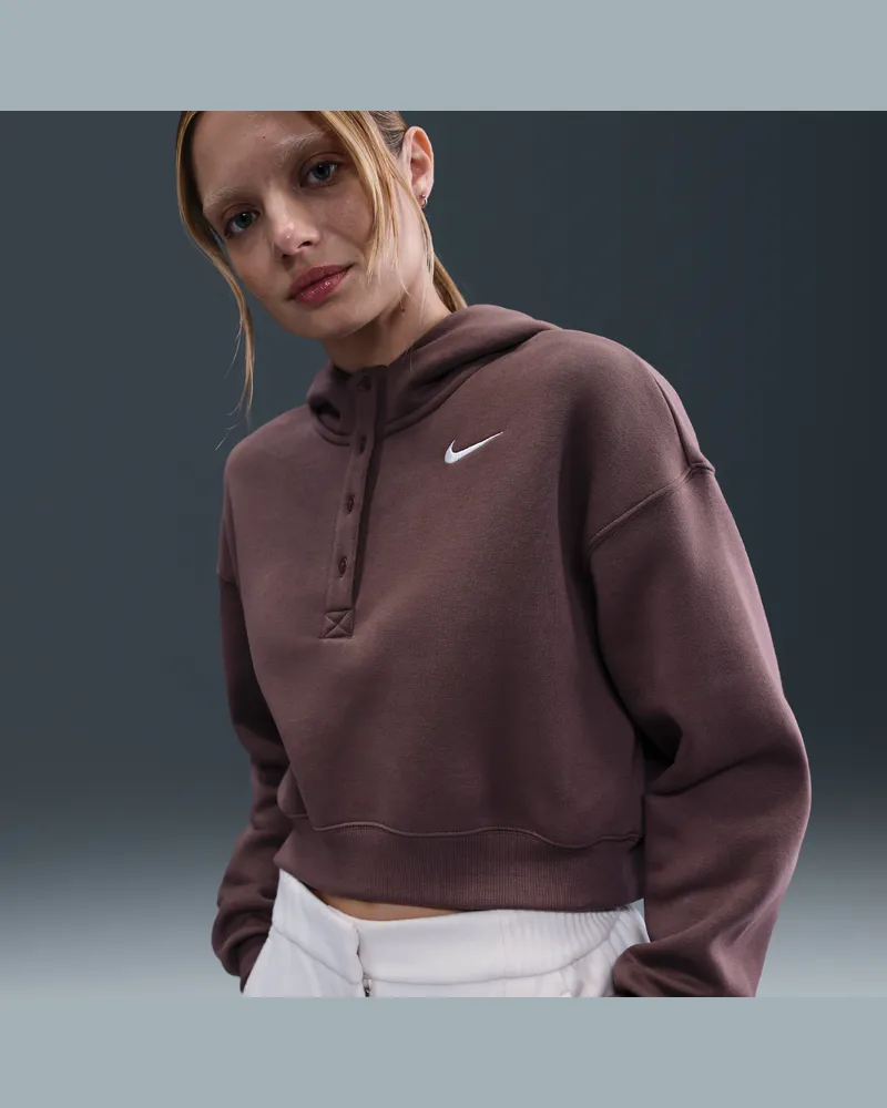 Nike Phoenix verkürzter Oversize-Henley-Hoodie aus Fleece (Damen) - Lila Lila