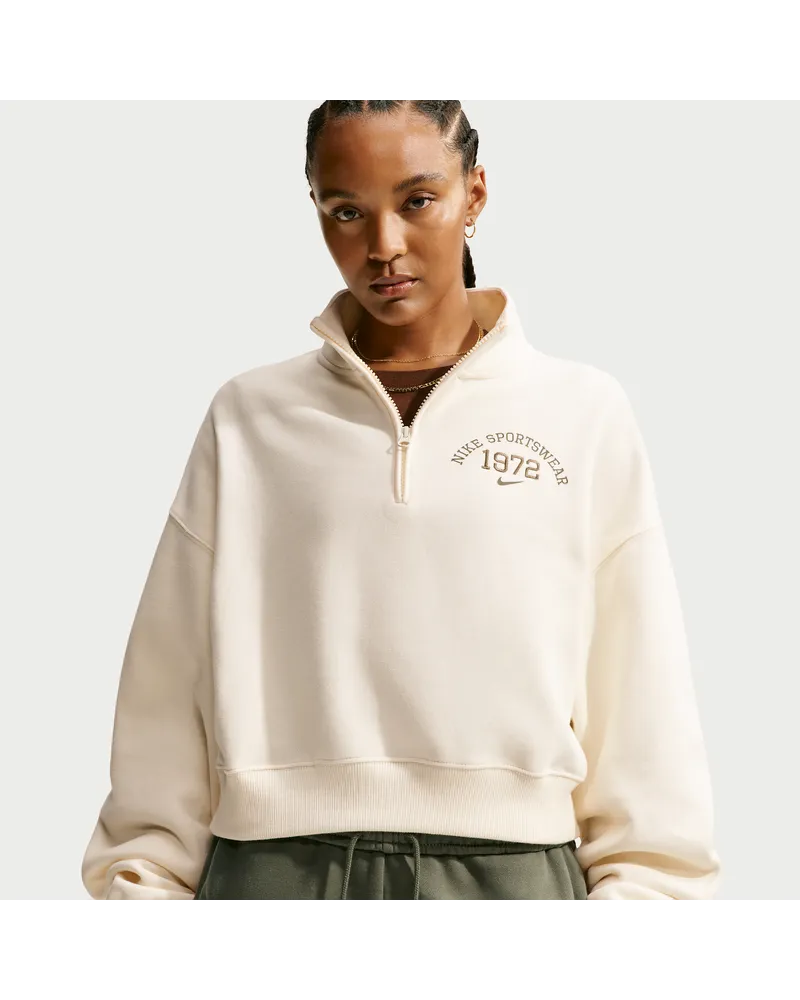 Nike Studio Fleece Medium Weight verkürztes Oversize-Top mit Viertelreißverschlus (Damen) - Braun Braun
