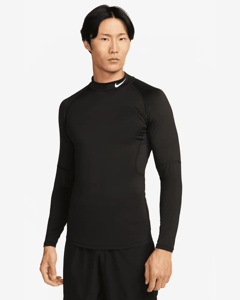 Nike Pro Dri-FIT Fitness-Longsleeve mit Stehkragen für Herren - Schwarz Schwarz