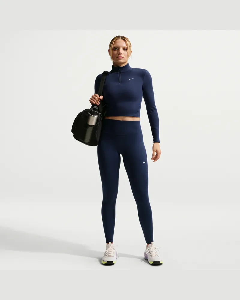 Nike One Leggings in voller Länge mit nahtloser Vorderseite und hohem Bund (Damen) - Blau Blau