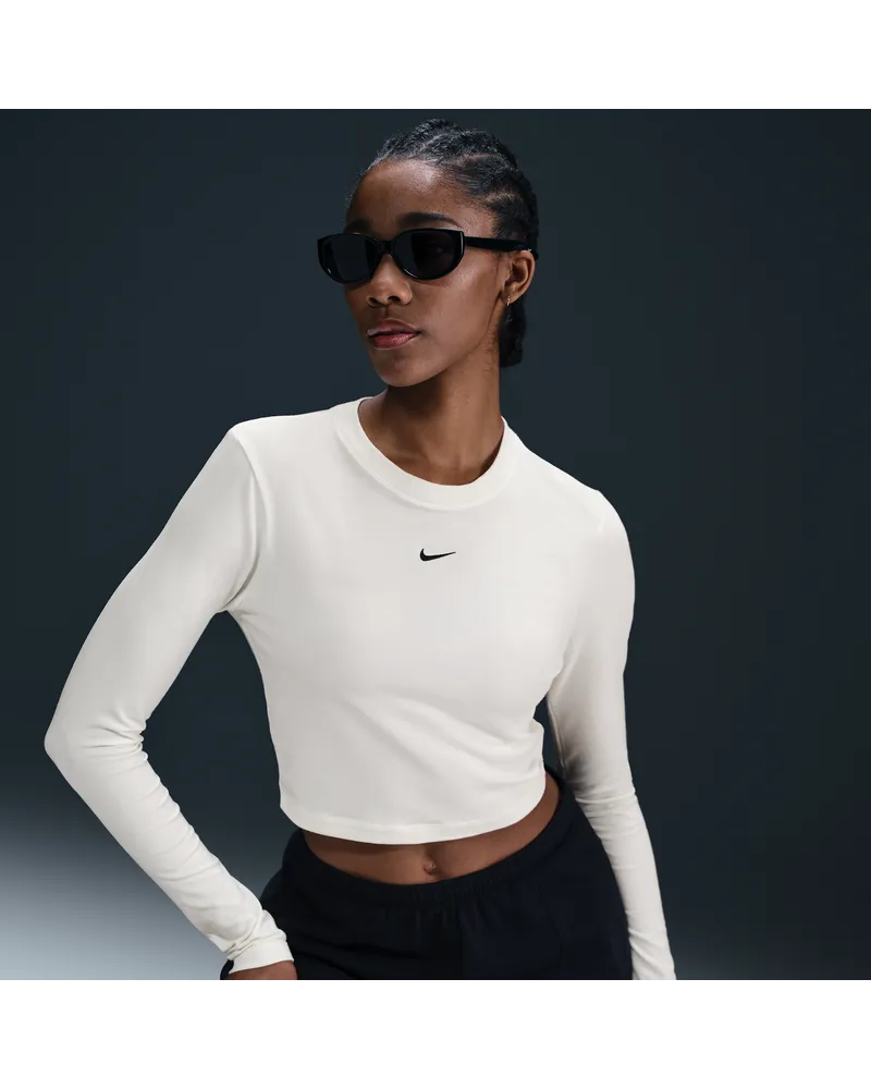 Nike Sportswear Chill Knit schmales, verkürztes Longsleeve (Damen) - Weiß Weiß