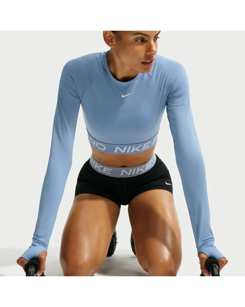 Nike Pro Dri-FIT verkürztes Longsleeve (Damen) - Blau Blau