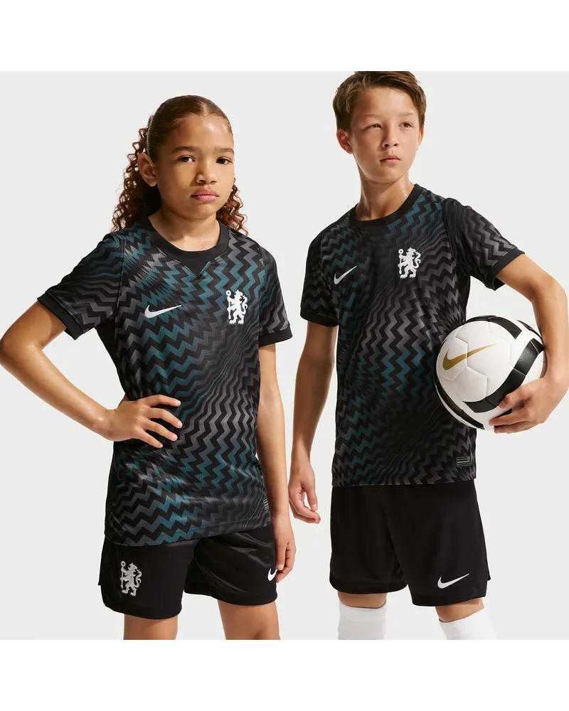 Nike FC Chelsea 2026/27 Stadion Torwart  Dri-FIT Kurzarm-Replika-Fußballtrikot (ältere Kinder) - Schwarz Schwarz