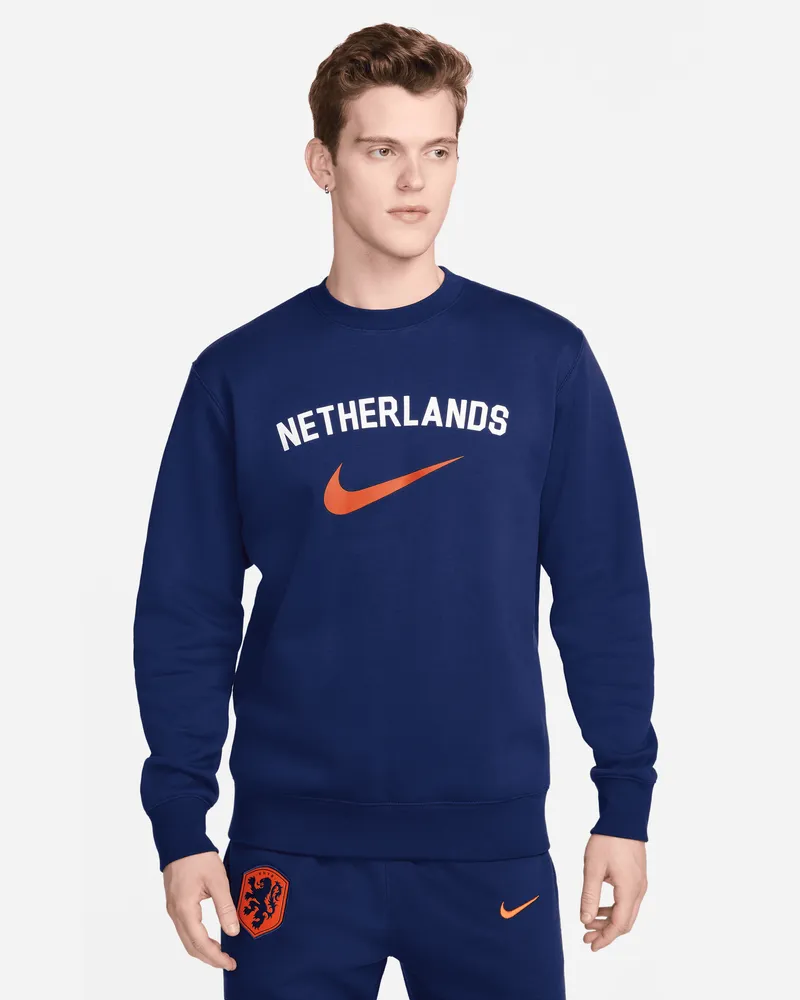 Nike Niederlande Club Fleece-Sweatshirt mit Rundhalsausschnitt (Herren) - Blau Blau