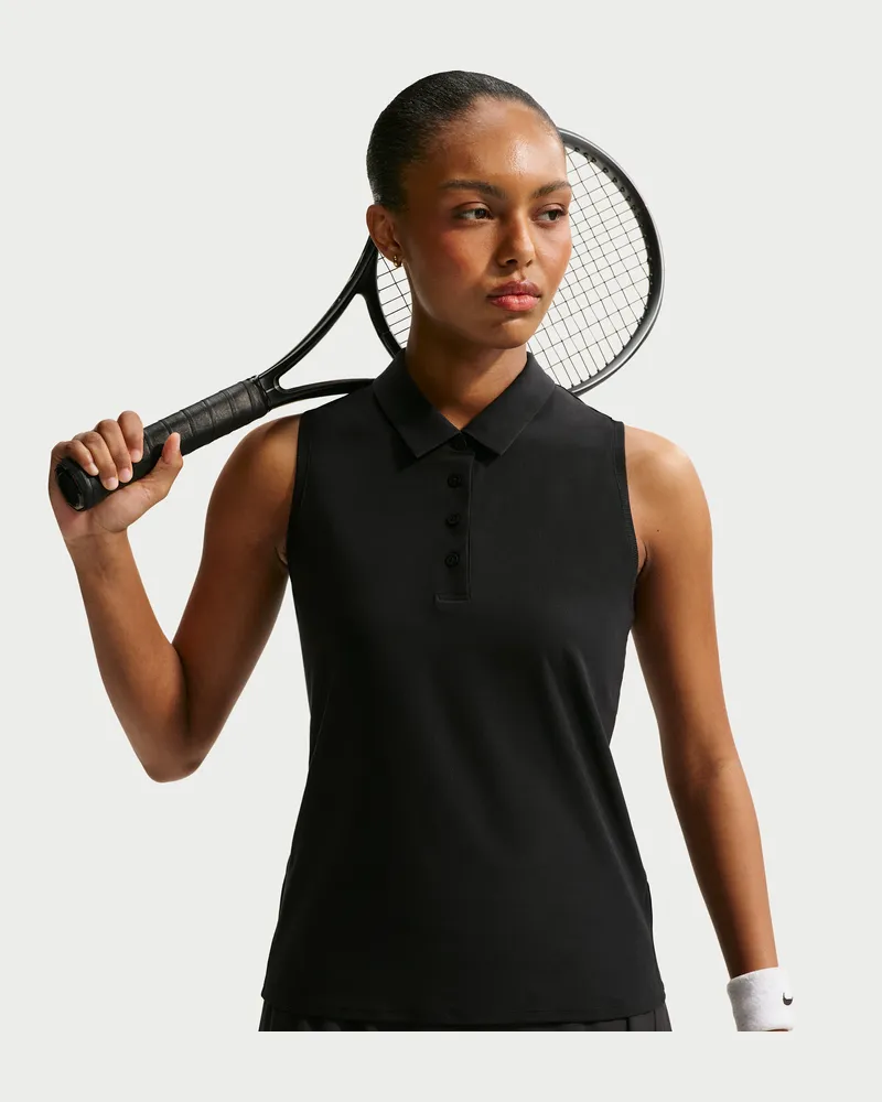 Nike Victory Dri-FIT ärmelloses Poloshirt (Damen) - Schwarz Schwarz