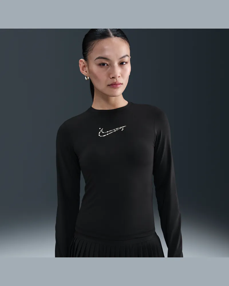 Nike enges, kurz geschnittenes Langarm-T-Shirt für Damen - Schwarz Schwarz