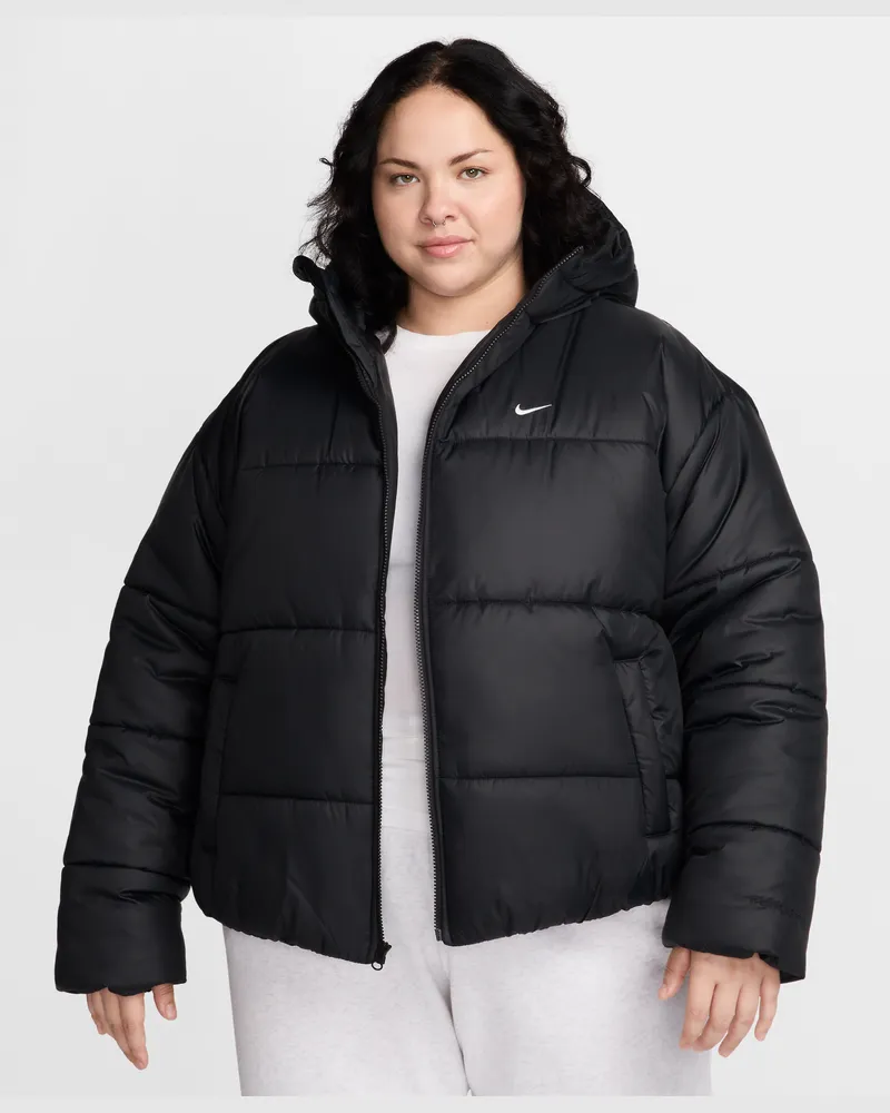 Nike Sportswear Classic Puffer lockere Therma-FIT-Kapuzenjacke (Damen, große Größen) - Schwarz Schwarz