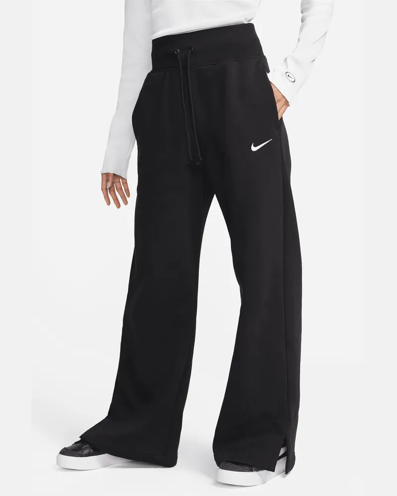 Nike Sportswear Phoenix Fleece Damen-Trainingshose mit hohem Taillenbund und weitem Bein - Schwarz Schwarz