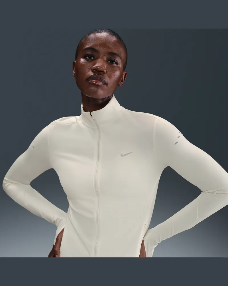 Nike Swift Dri-FIT Midlayer-Laufoberteil mit durchgehendem Reißverschluss (Damen) - Weiß Weiß