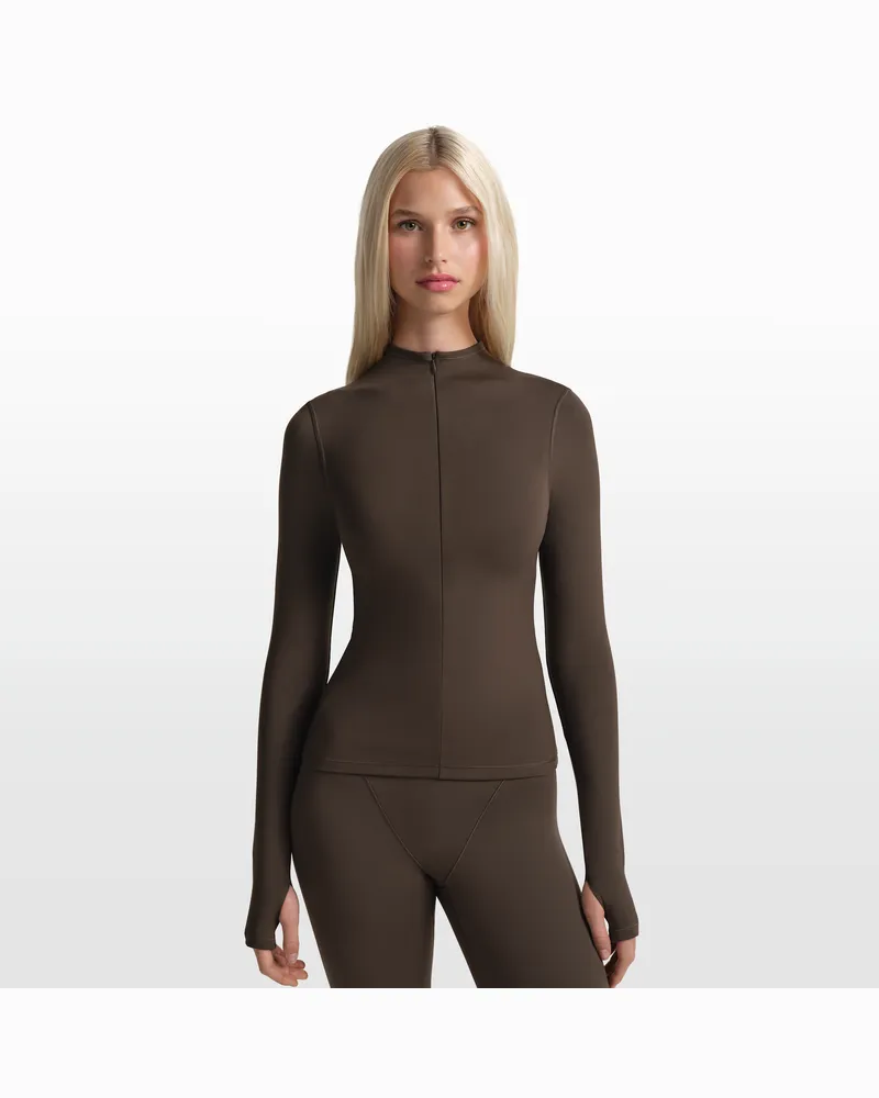 Nike SKIMS Matte Longsleeve mit Stehkragen und Halbreißverschluss für Damen - Braun Braun