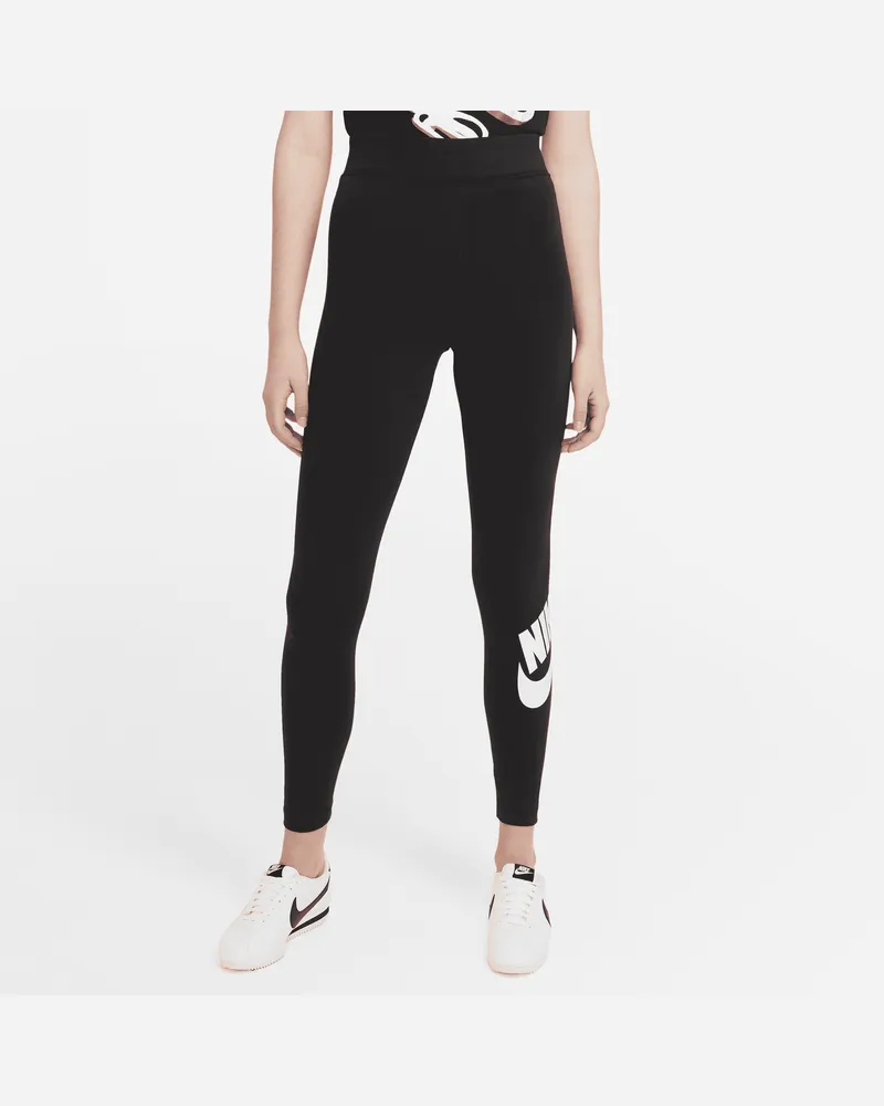 Nike Sportswear Essential Logo-Leggings mit hohem Bund für Damen - Schwarz Schwarz