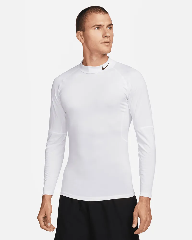Nike Pro Dri-FIT Fitness-Longsleeve mit Stehkragen für Herren - Weiß Weiß