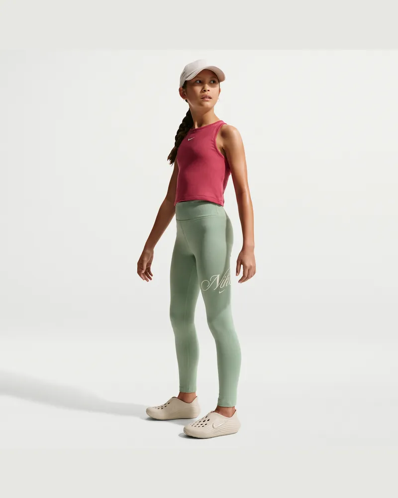 Nike Classic Leggings mit hohem Bund und Grafik (ältere Kinder, Mädchen) - Grün Grün