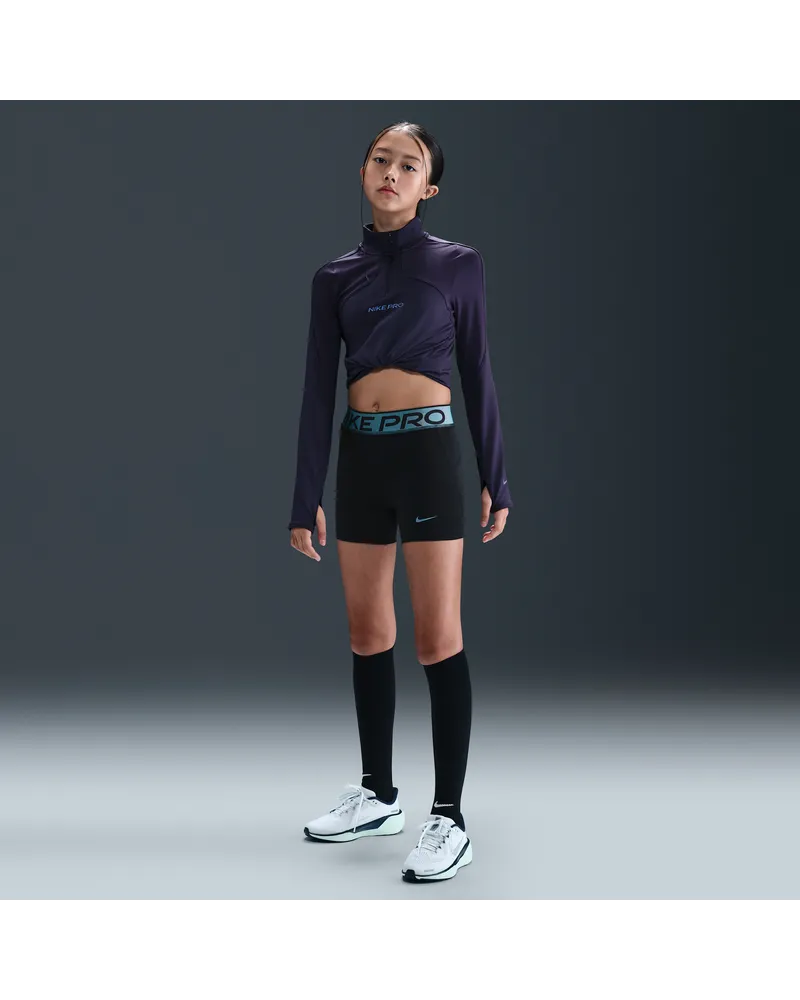 Nike Pro Dri-FIT Shorts mit glänzenden Akzenten (ca. 7,5 cm) (ältere Kinder, Mädchen) - Schwarz Schwarz