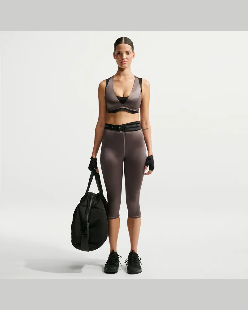 Nike SKIMS Satin Shine Leggings mit hohem Bund und Kordelzug (ca. 43 cm, Damen) - Braun Braun