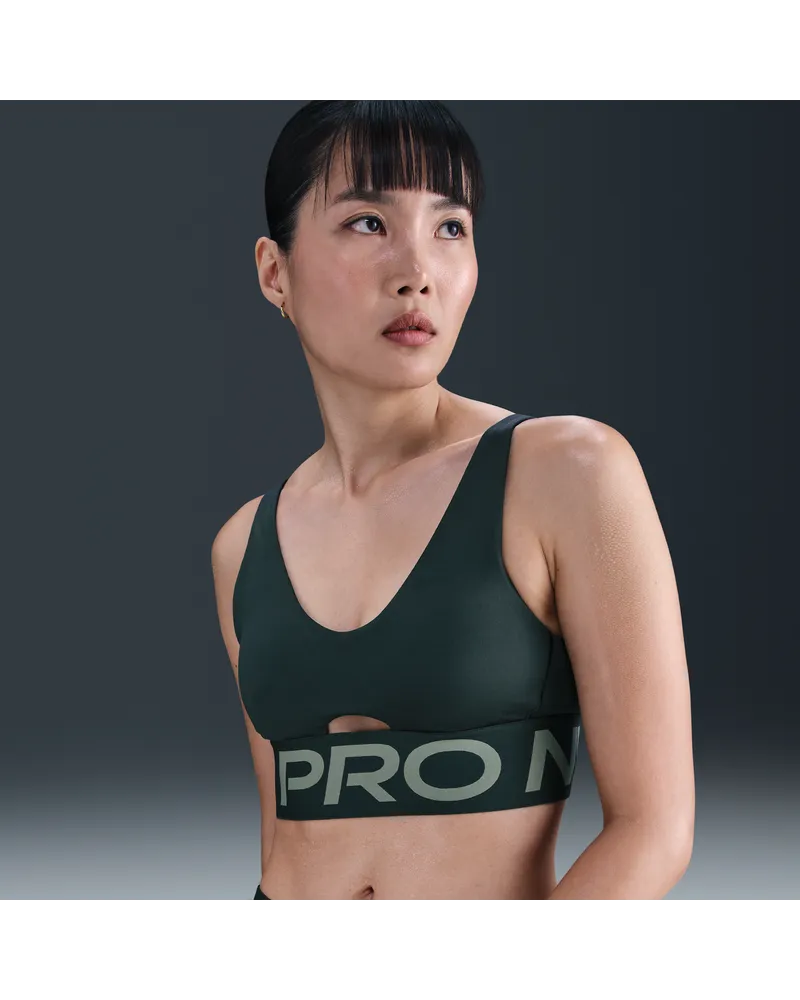 Nike Pro Indy Plunge gepolsterter Sport-BH mit mittlerem Halt - Grün Grün