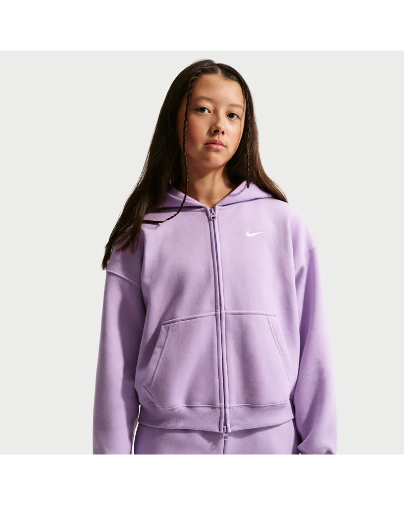 Nike Studio Fleece Oversize-Kapuzenjacke mit durchgehendem Reißverschluss (ältere Kinder, Mädchen) - Lila Lila