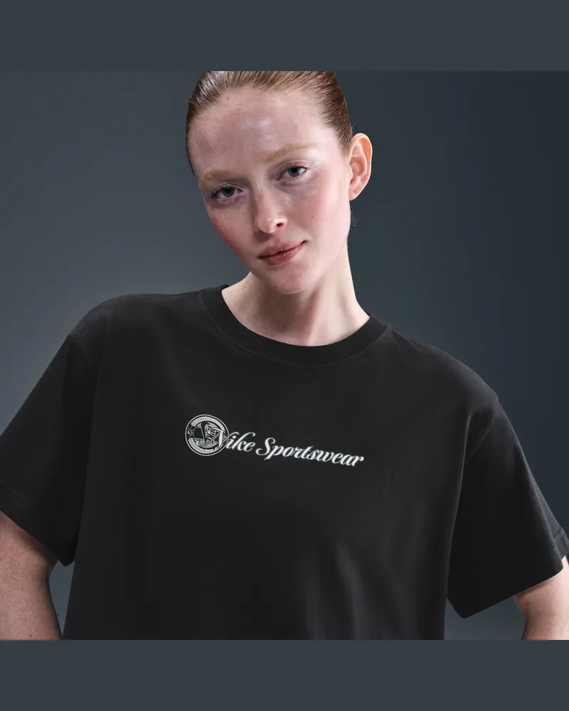 Nike Club weit geschnittenes Cropped-T-Shirt (Damen) - Schwarz Schwarz