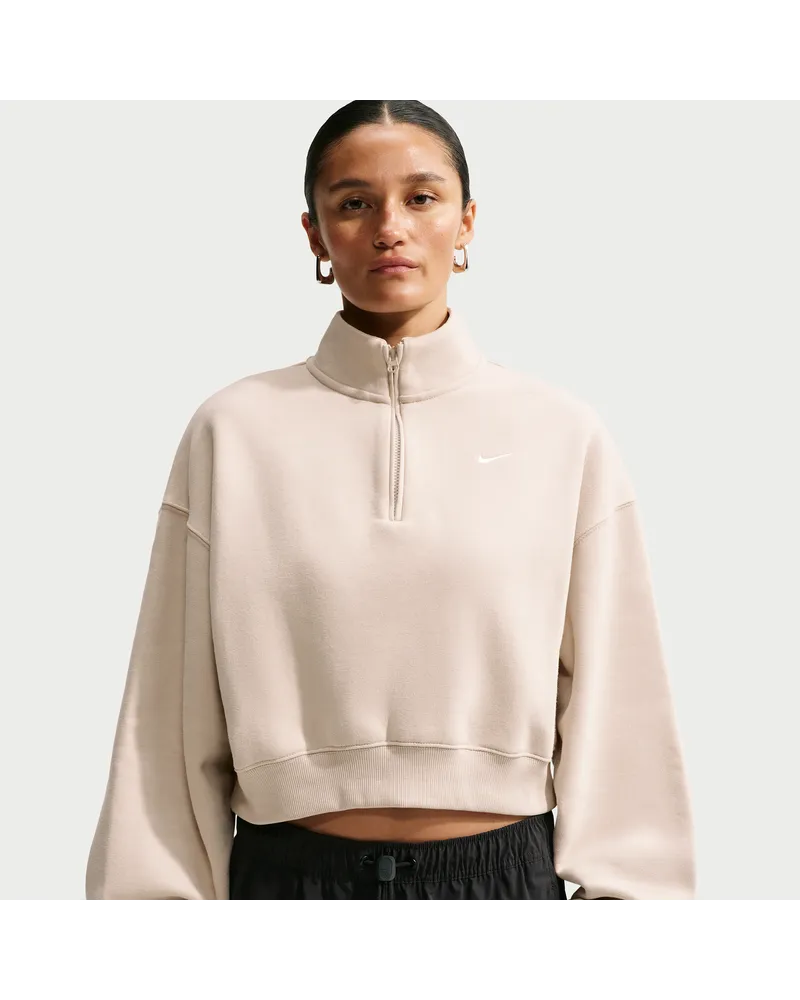 Nike Studio Fleece Medium Weight verkürztes Oversize-Top mit Viertelreißverschlus (Damen) - Braun Braun