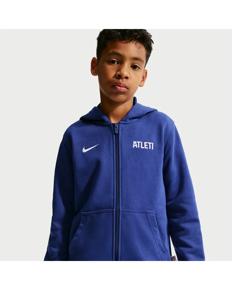 Nike Atlético Madrid Club  Fußball-Hoodie aus French Terry mit durchgehendem Reißverschluss (ältere Kinder, Jungen) - Blau Blau