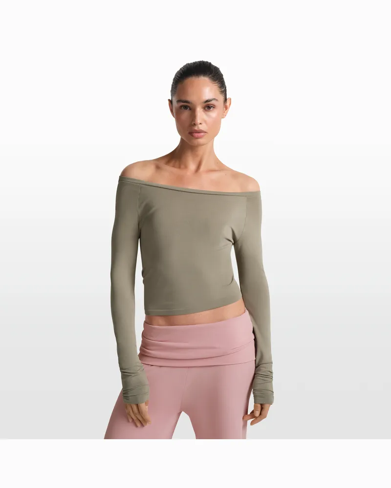 Nike SKIMS schulterfreies Longsleeve-Oberteil aus dehnbarem Strickmaterial (Damen) - Braun Braun