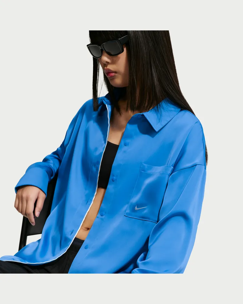 Nike Oversize-Longsleeve aus Satin (Damen) - Blau Blau