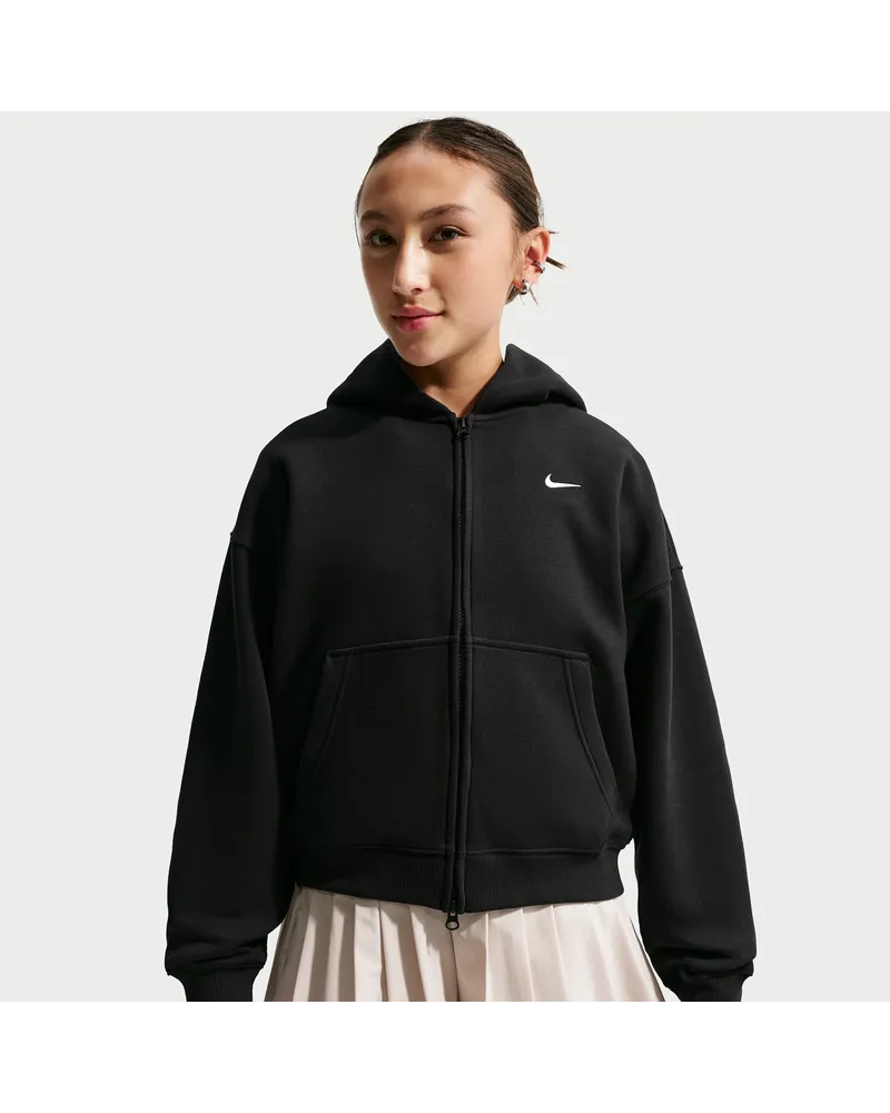 Nike Studio Fleece Oversize-Kapuzenjacke mit durchgehendem Reißverschluss (ältere Kinder, Mädchen) - Schwarz Schwarz