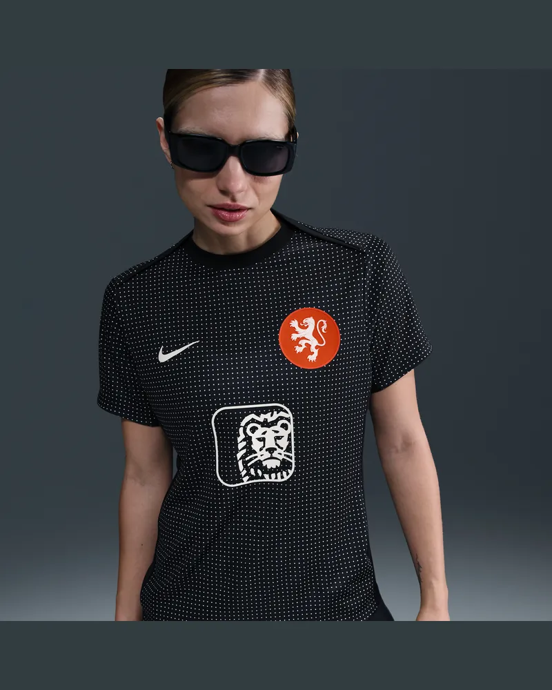 Nike Niederlande Academy Pro  Dri-FIT kurzärmeliges Pre-Match-Fußballoberteil (Damen) - Schwarz Schwarz