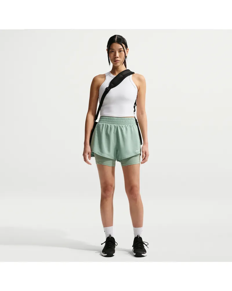 Nike One Dri-FIT 2-in-1-Shorts mit hohem Taillenbund für Damen (ca. 7,5 cm) - Grün Grün