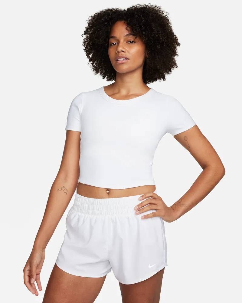 Nike One Fitted Dri-FIT Crop Top mit kurzen Ärmeln für Damen - Weiß Weiß