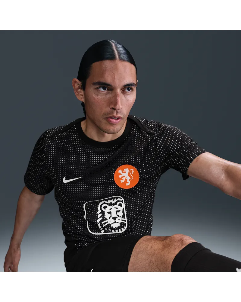 Nike Niederlande Academy Pro  Dri-FIT kurzärmeliges Pre-Match-Fußballoberteil für Herren - Schwarz Schwarz