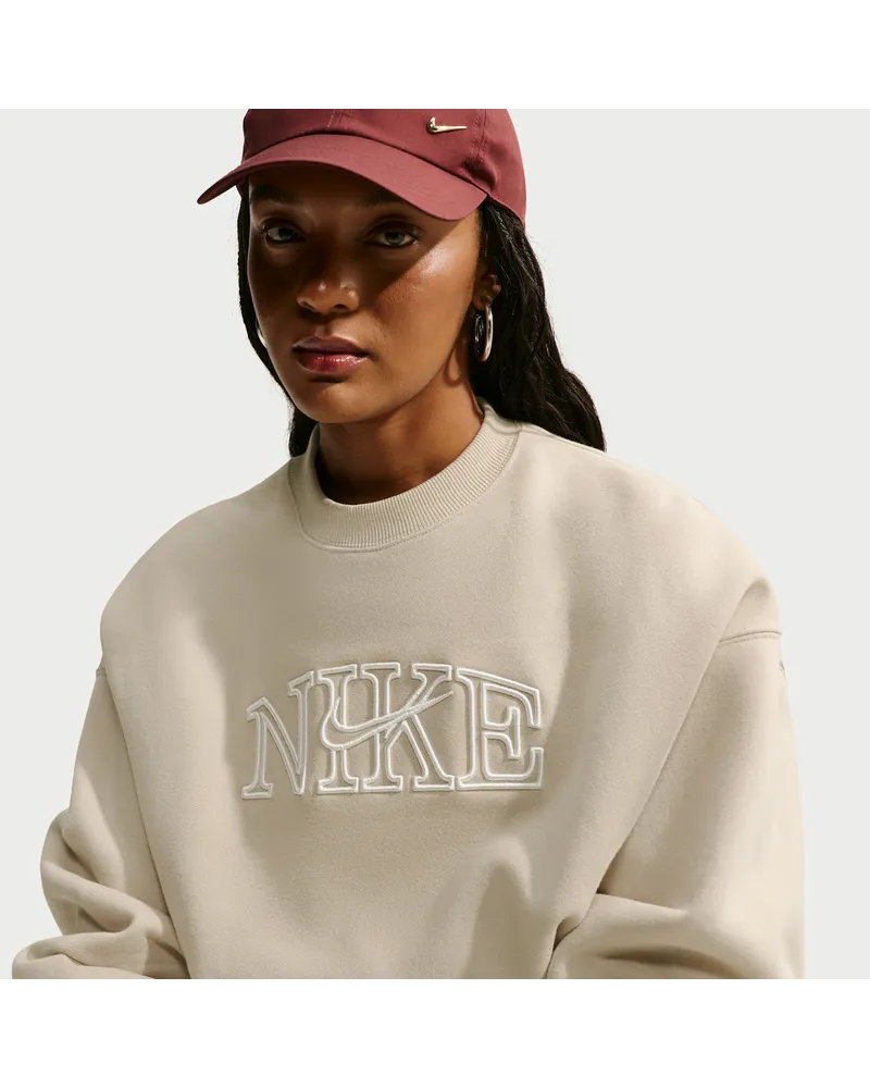 Nike Studio Fleece Medium Weight verkürztes Oversize-Sweatshirt mit Rundhals (Damen) - Braun Braun