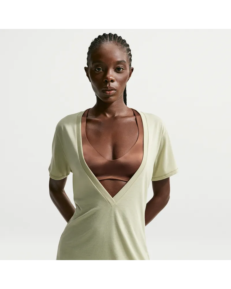 Nike SKIMS Performance Cotton Blend Kurzarm-Oberteil mit V-Ausschnitt (Damen) - Grün Grün