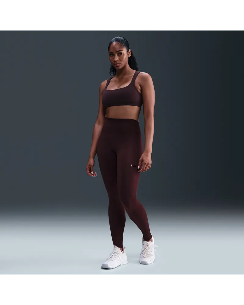 Nike One Leggings in voller Länge mit nahtloser Vorderseite und hohem Bund (Damen) - Rot Rot