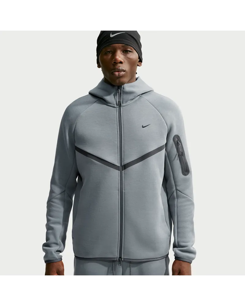 Nike Tech Windrunner-Jacke aus Fleece mit durchgehendem Reißverschluss und reflektierenden Designakzenten (Herren) - Grau Grau
