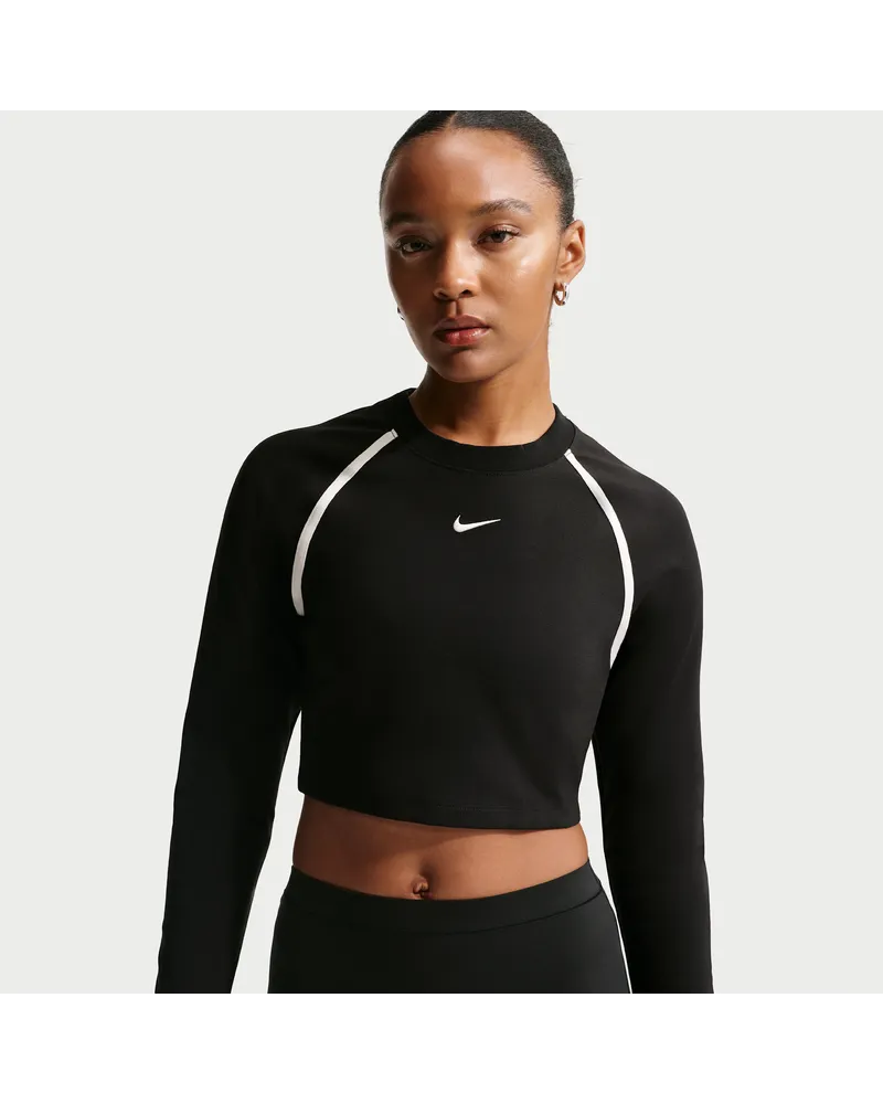 Nike verkürztes Longsleeve mit enger Passform (Damen) - Schwarz Schwarz