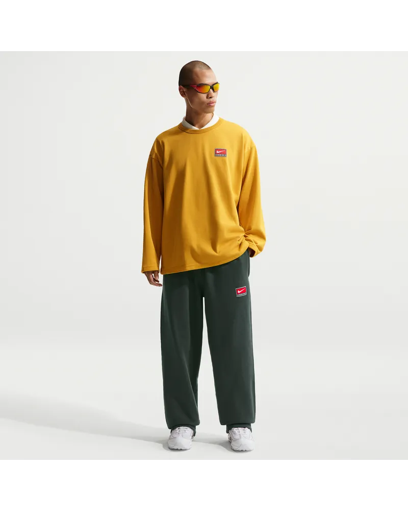 Nike Solo Swoosh Fleece-Hose mit offenem Saum (Herren) - Grün Grün