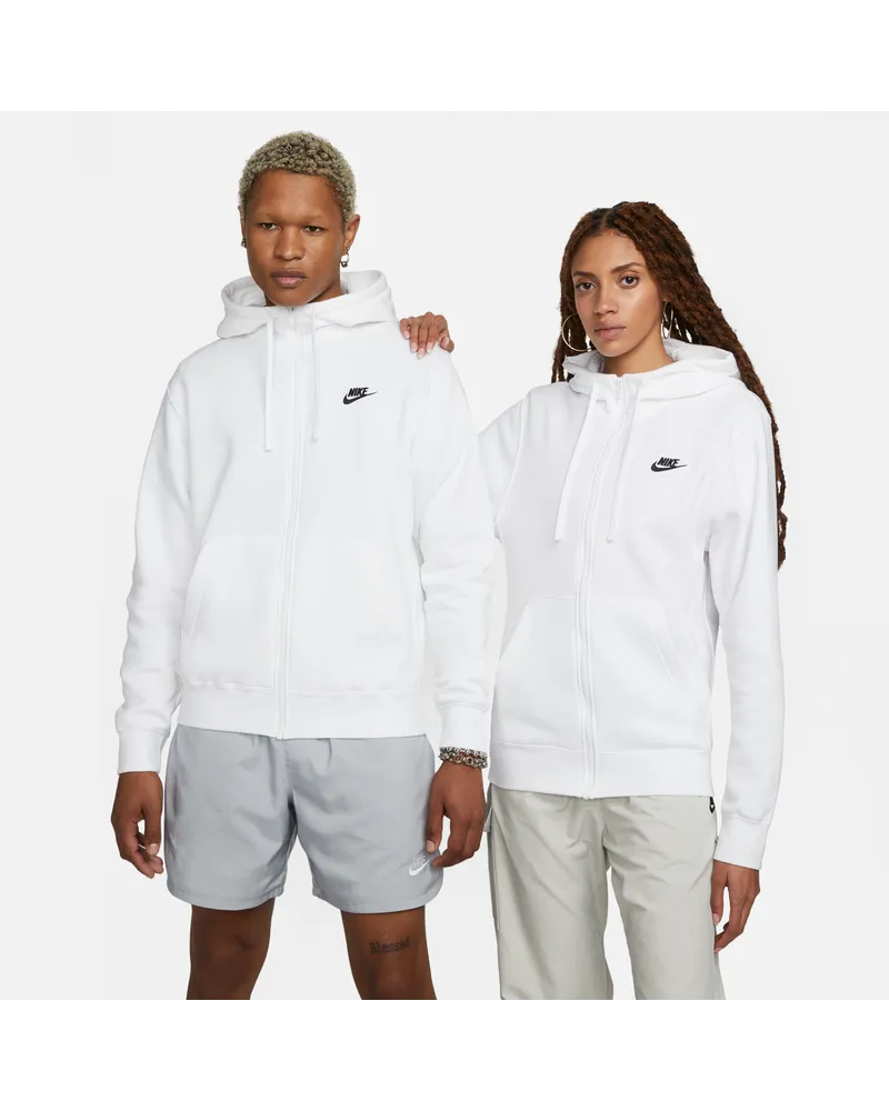 Nike Club Fleece Herren-Hoodie mit durchgehendem Reißverschluss - Weiß Weiß