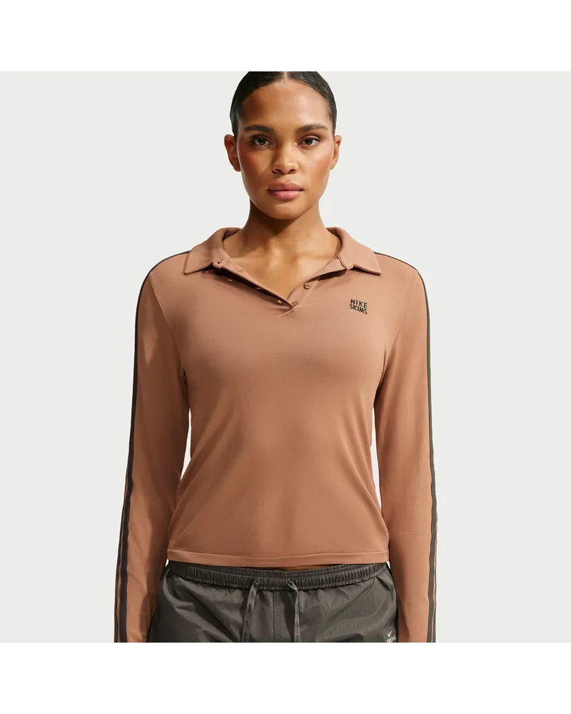 Nike SKIMS Stretch Knit Longsleeve-Poloshirt (Damen) - Braun Braun