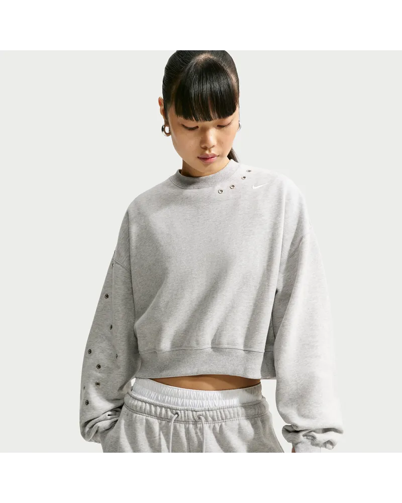 Nike Studio Fleece Medium Weight verkürztes Oversize-Sweatshirt mit Rundhals (Damen) - Grau Grau