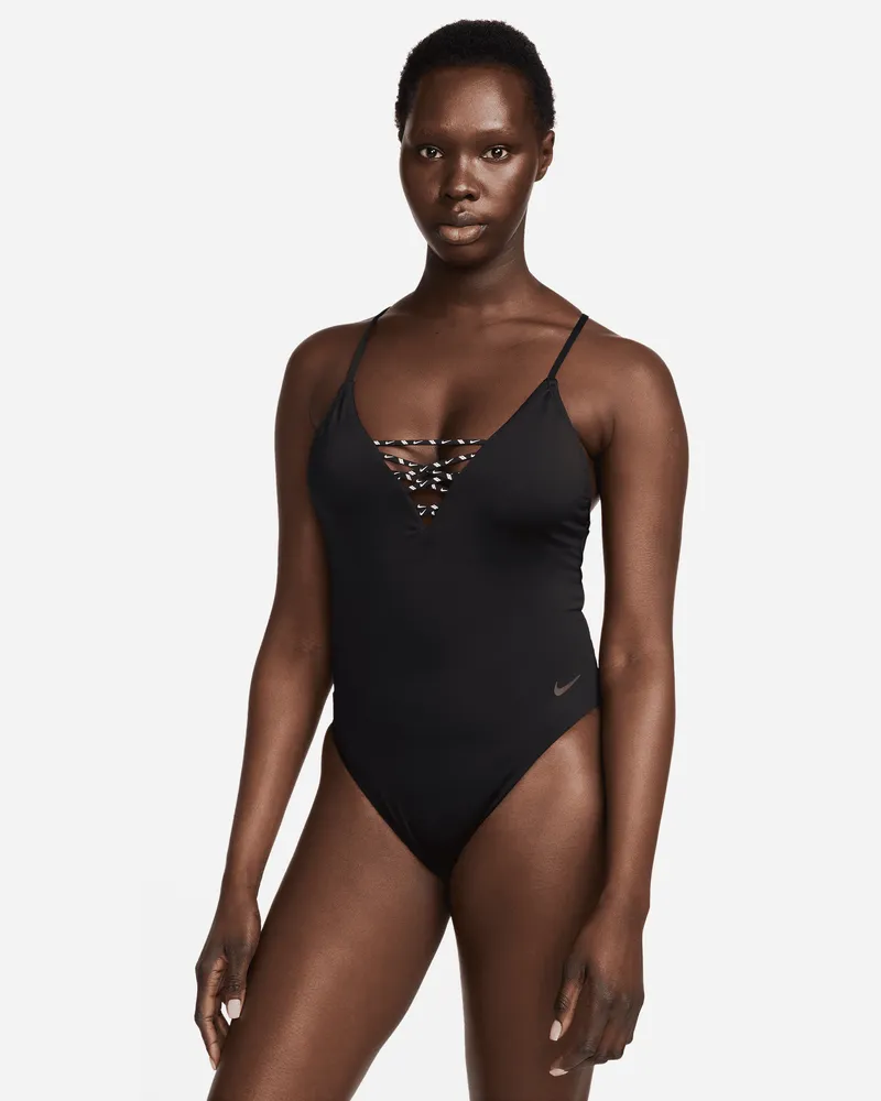 Nike Swim Sneakerkini 2.0 einteiliger Cross-Back-Badeanzug für Damen - Schwarz Schwarz