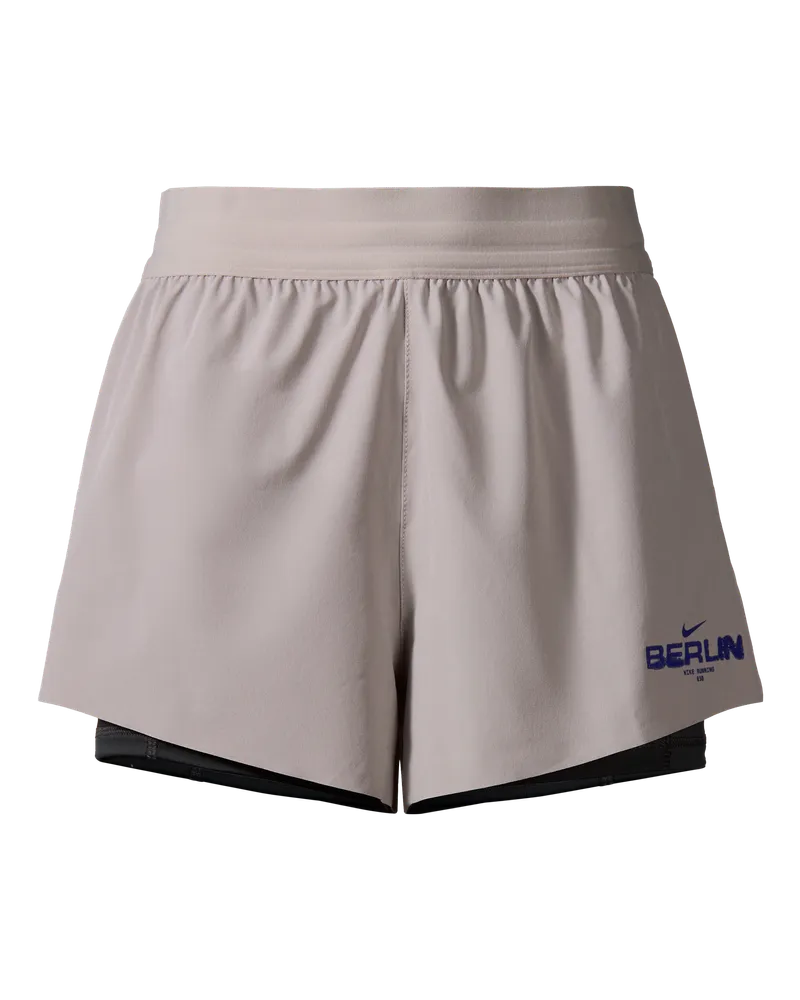 Nike Swft Dri-FIT 2-in-1-Laufshorts mit mittelhohem Bund (Damen) - Grau Grau