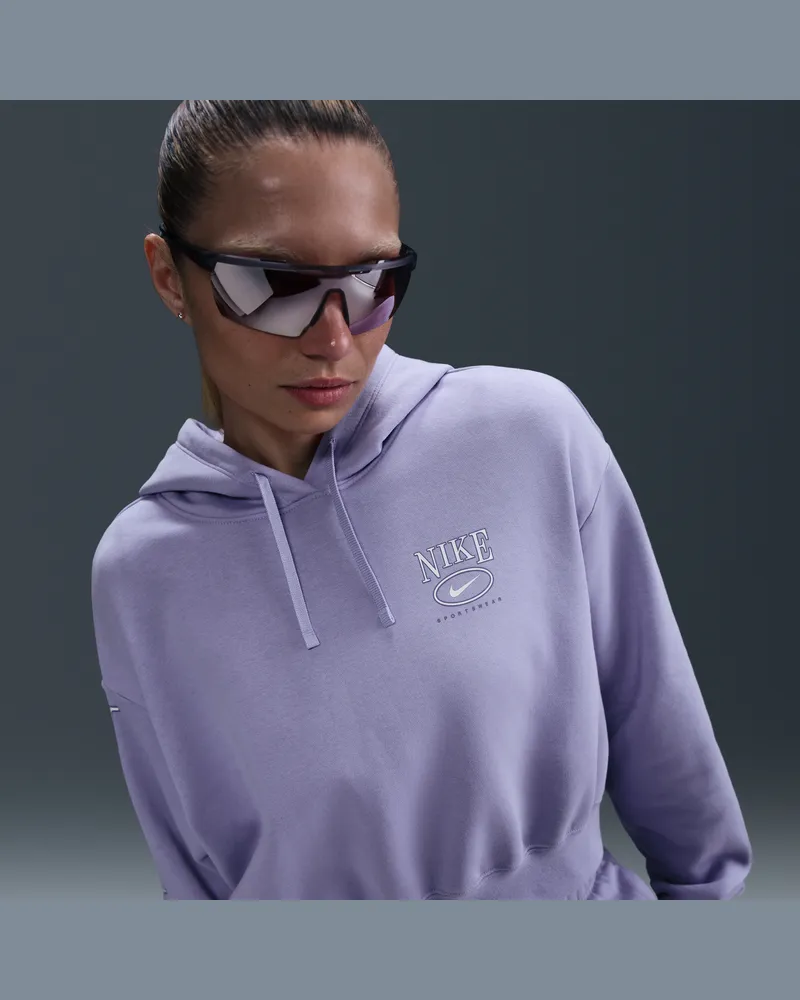Nike Sportswear Club Fleece Oversize-Hoodie mit Grafikprint und verkürztem Schnitt (Damen) - Lila Lila